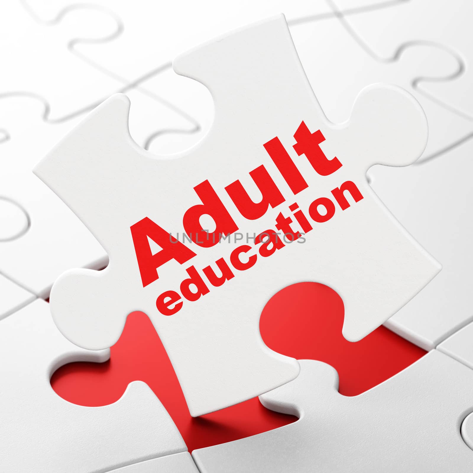 Education concept: Adult Education on White puzzle pieces background, 3d render