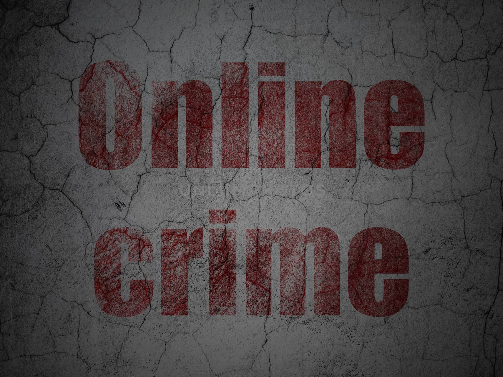 Safety concept: Red Online Crime on grunge textured concrete wall background, 3d render