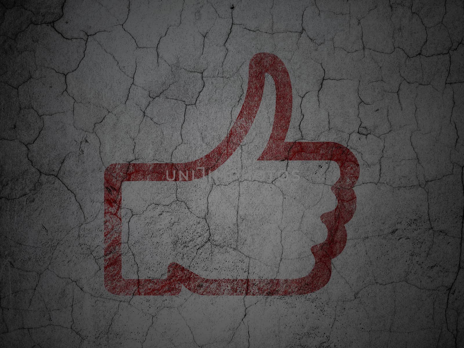 Social network concept: Red Thumb Up on grunge textured concrete wall background, 3d render