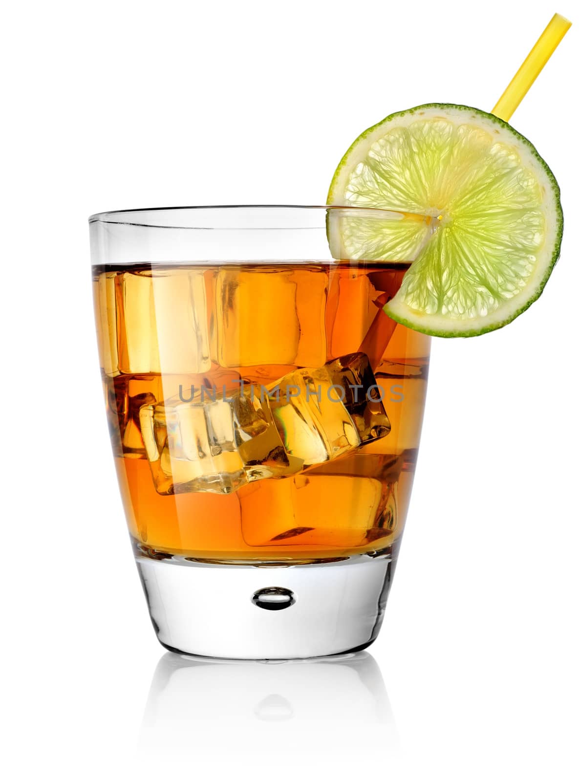 Cocktail and lime isolated on a white background