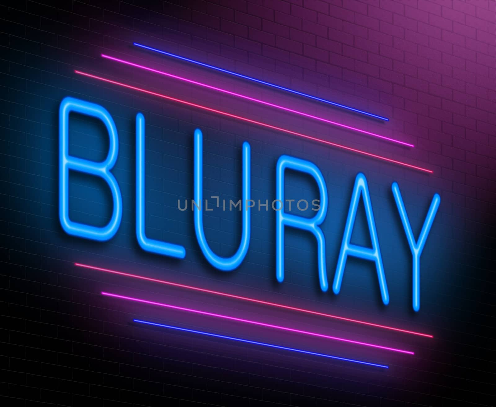 Illustration depicting an illuminated neon sign with a blu ray concept.