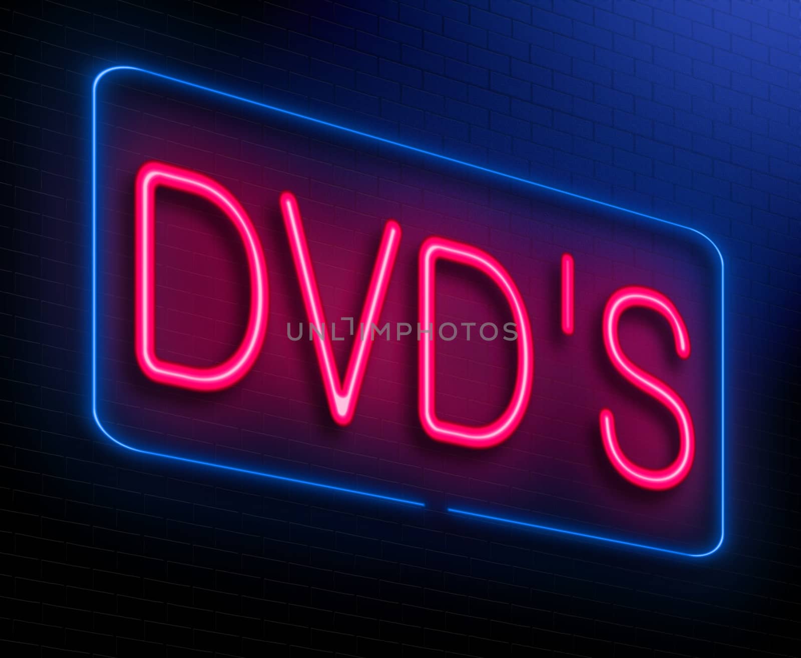 Illustration depicting an illuminated neon sign with a dvd concept.