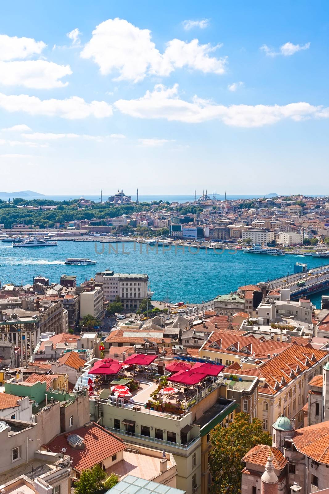 Panoramic view of Golden Horn from Galata tower, Istanbul, Turkey