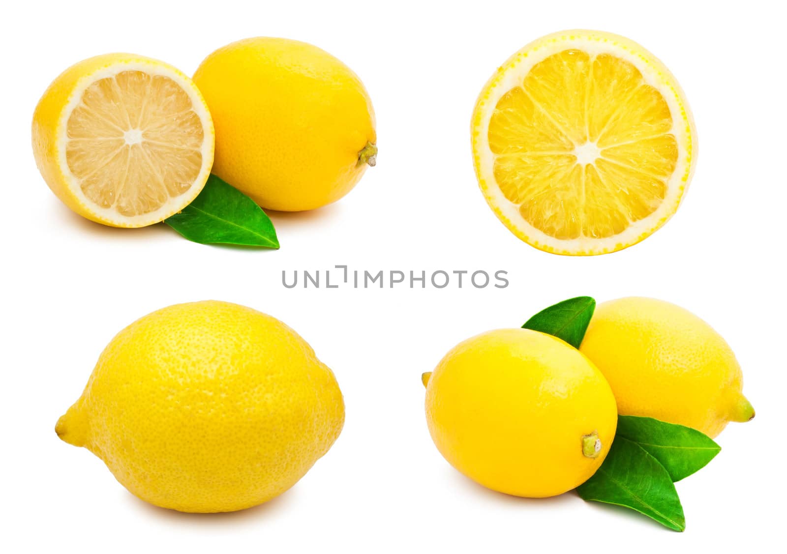 Collection of fresh tasty lemons isolated on white background