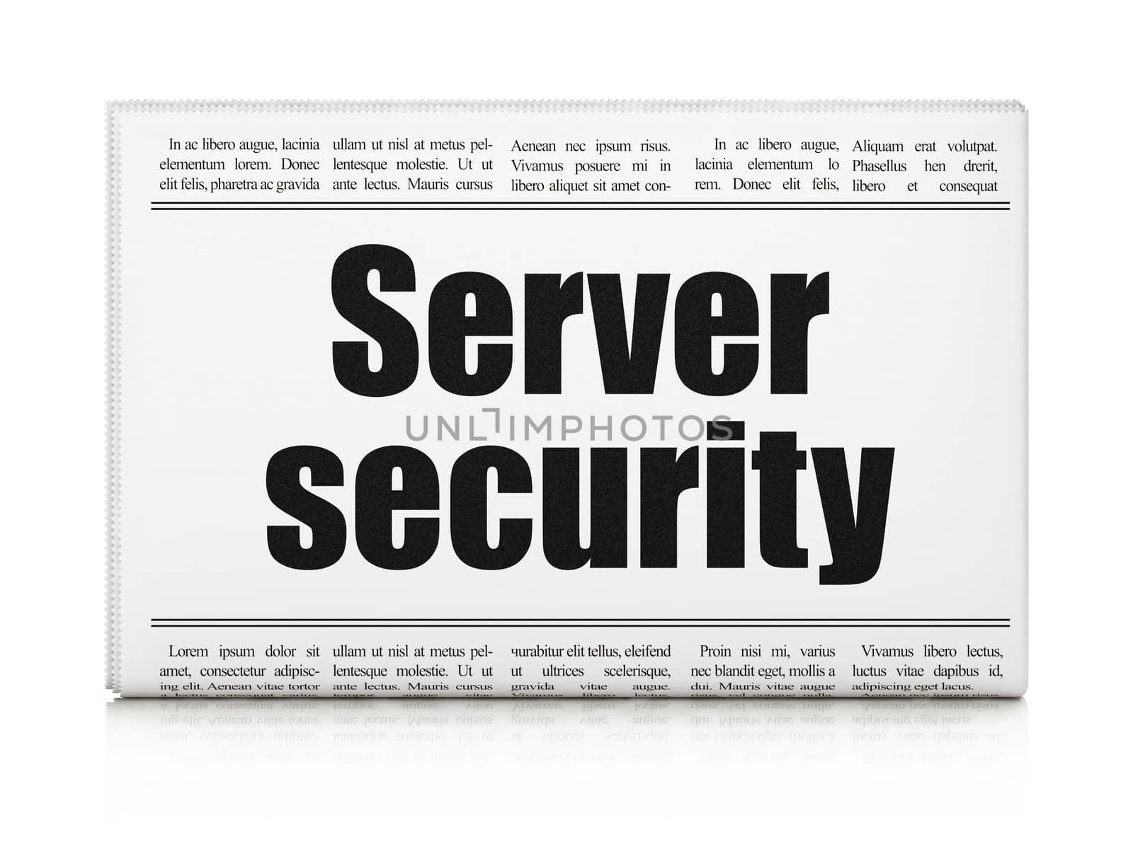 Safety concept: newspaper headline Server Security on White background, 3d render