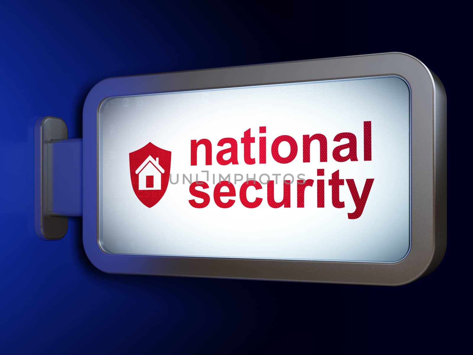 Privacy concept: National Security and Shield on advertising billboard background, 3d render