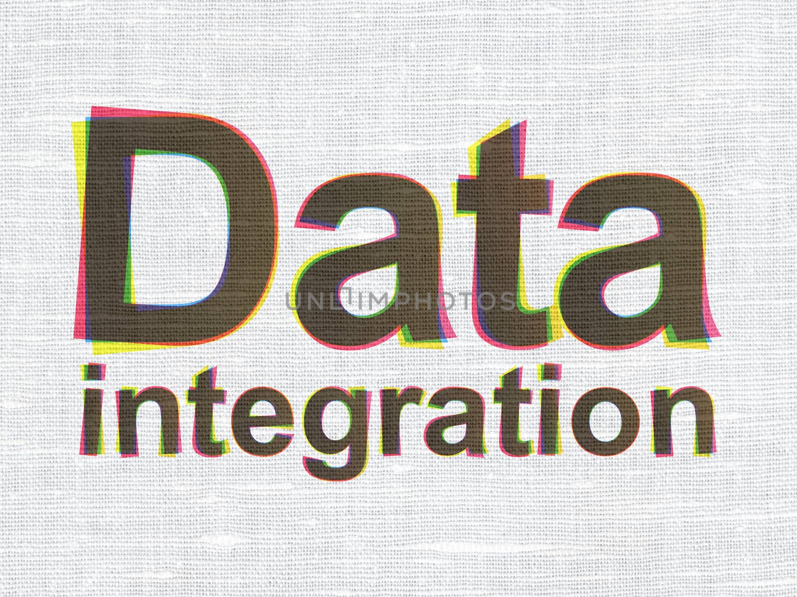 Data concept: CMYK Data Integration on linen fabric texture background, 3d render