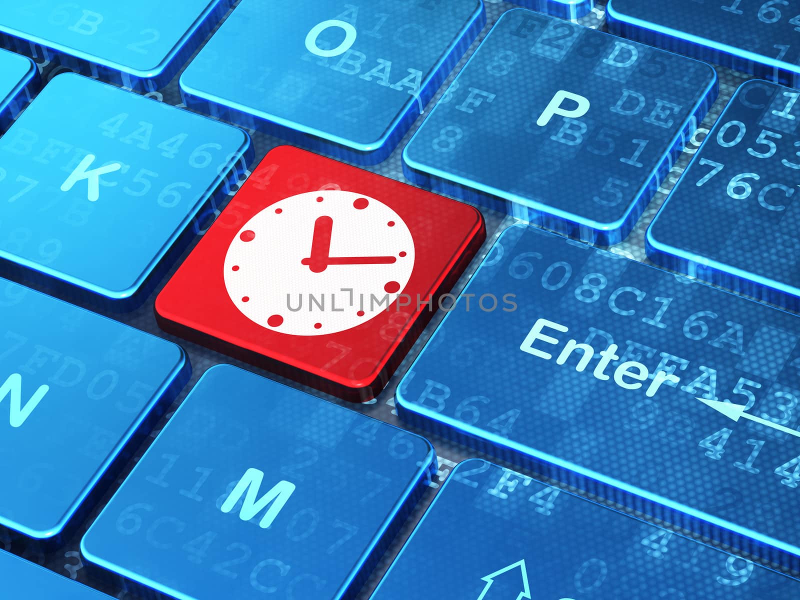 Time concept: Clock on computer keyboard background by maxkabakov