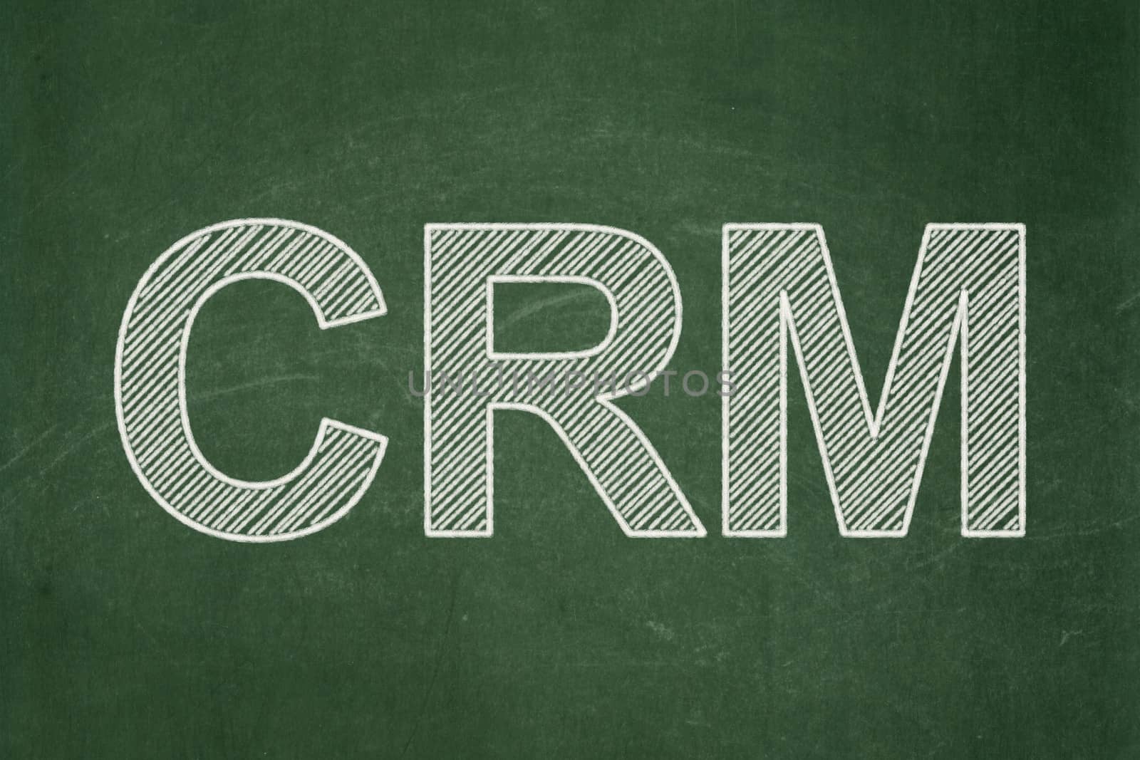 Finance concept: text CRM on Green chalkboard background, 3d render