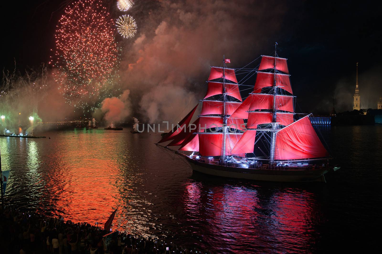 ST.PETERSBURG, RUSSIA - JUNE 24: Celebration Scarlet Sails show during the White Nights Festival, June 24, 2013, St. Petersburg, Russia. 