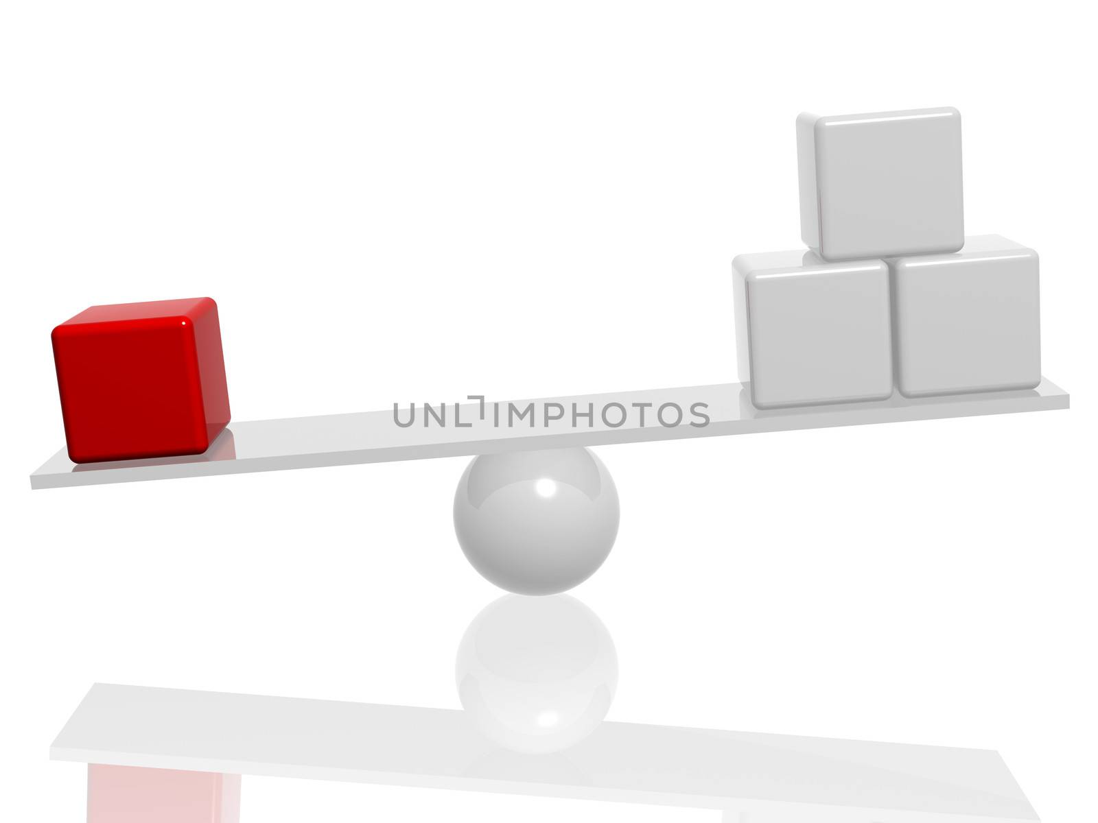 balance with white and red 3d cubes