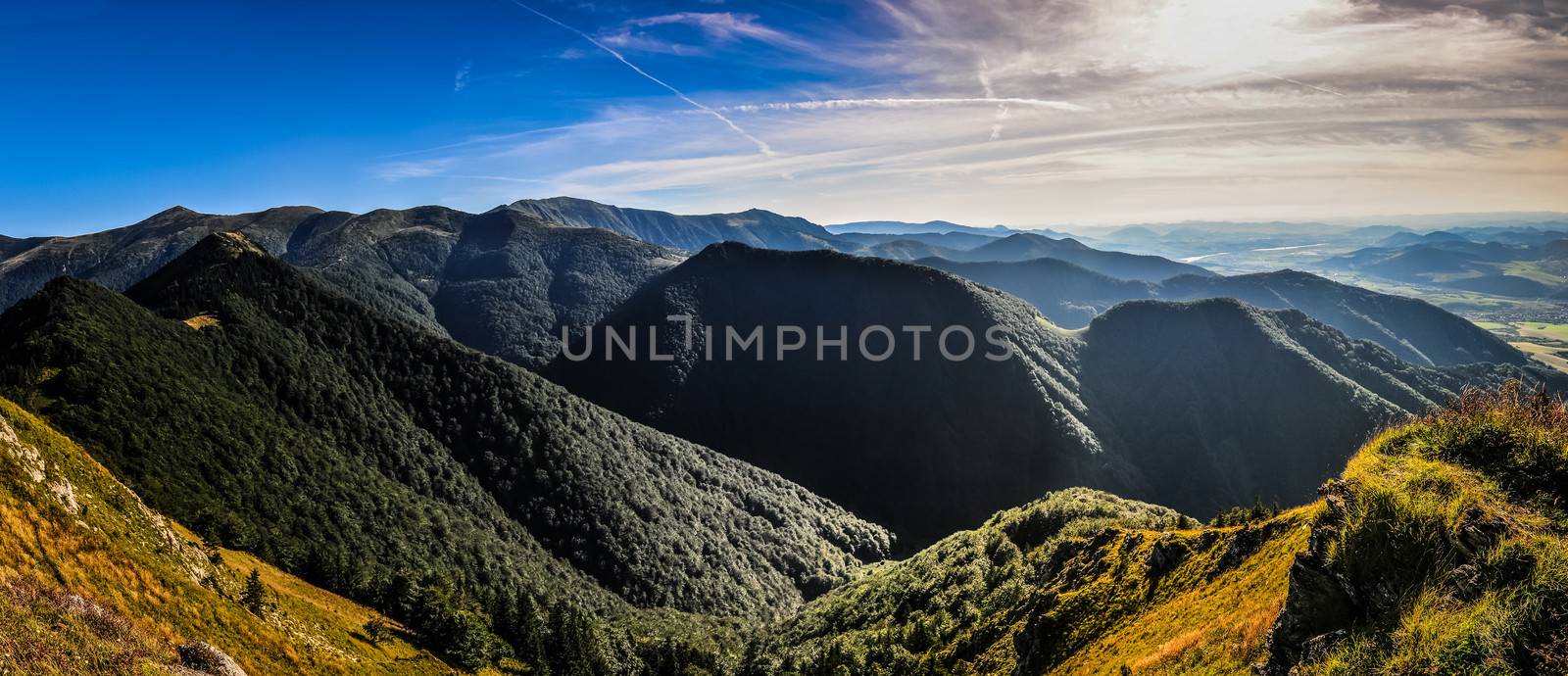 Panoramic view of green summer mountains in Mala Fatra, Slovakia