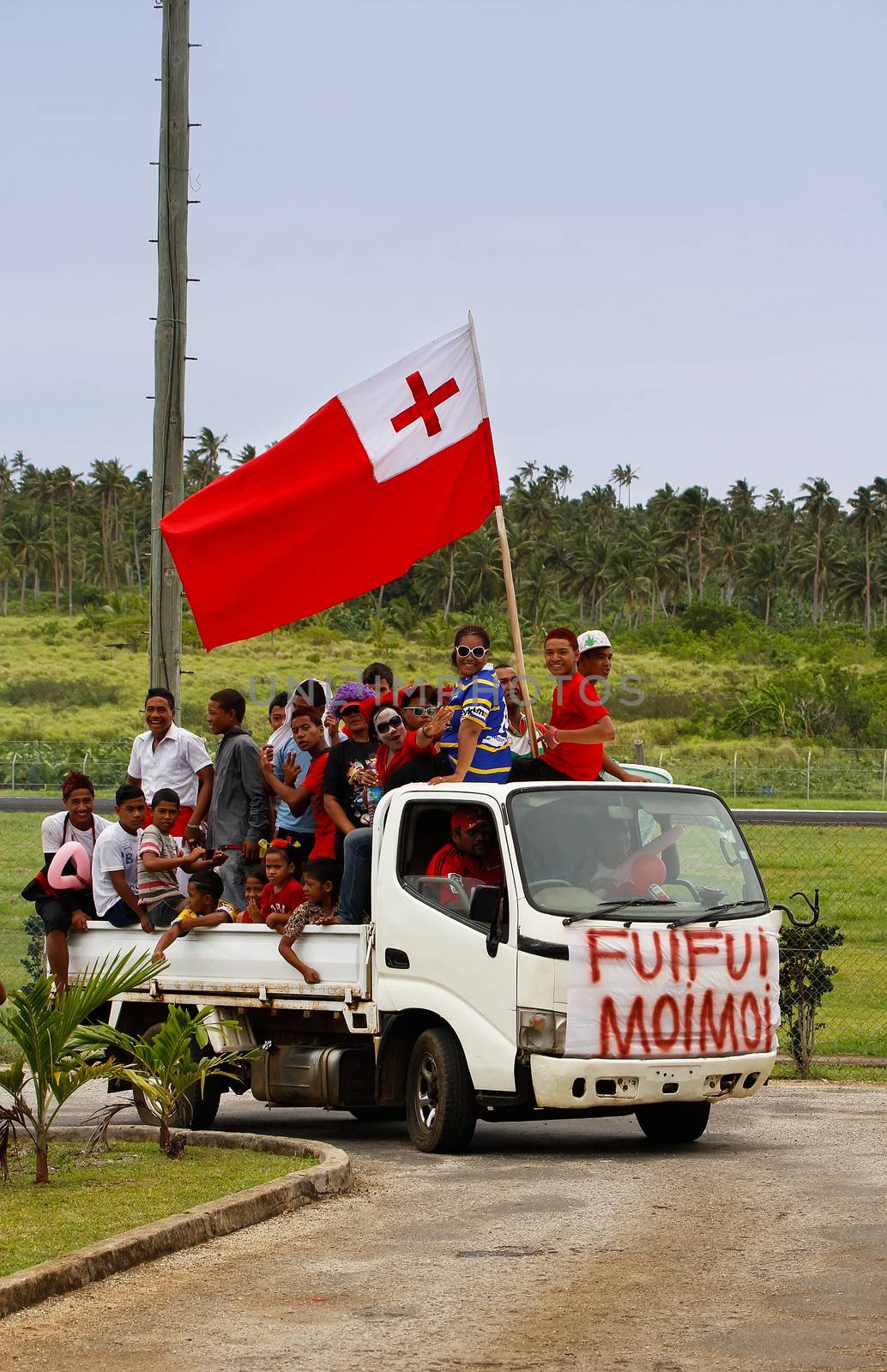 People celebrate arriving Fuifui Moimoi on Vavau island, Tonga