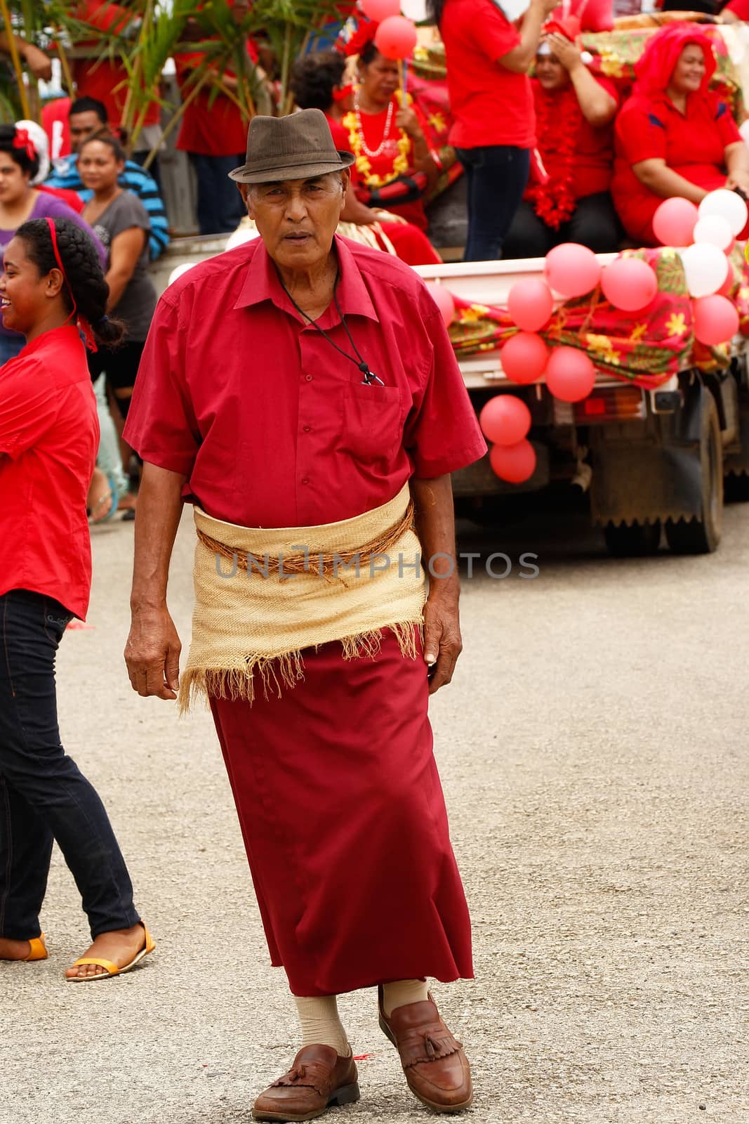 Tongan man celebrate arriving Fuifui Moimoi on Vavau island, Ton by donya_nedomam