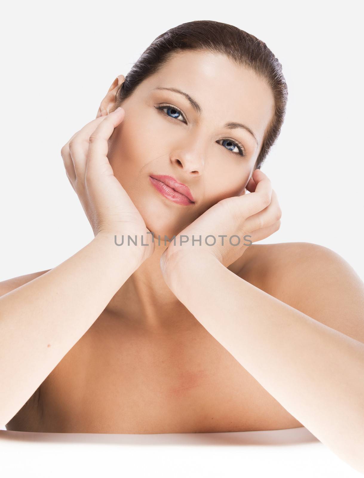 Portrait of a beautiful blonde woman, isolated on white background