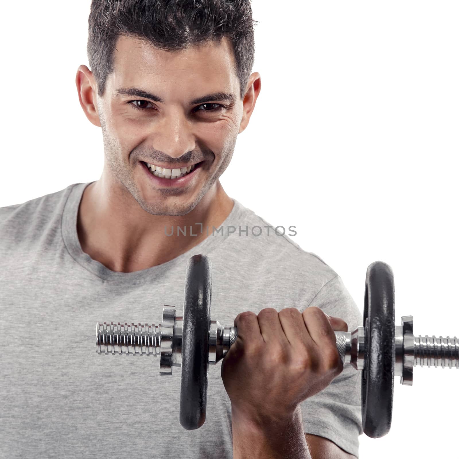 Athletic man lifting weights by Iko