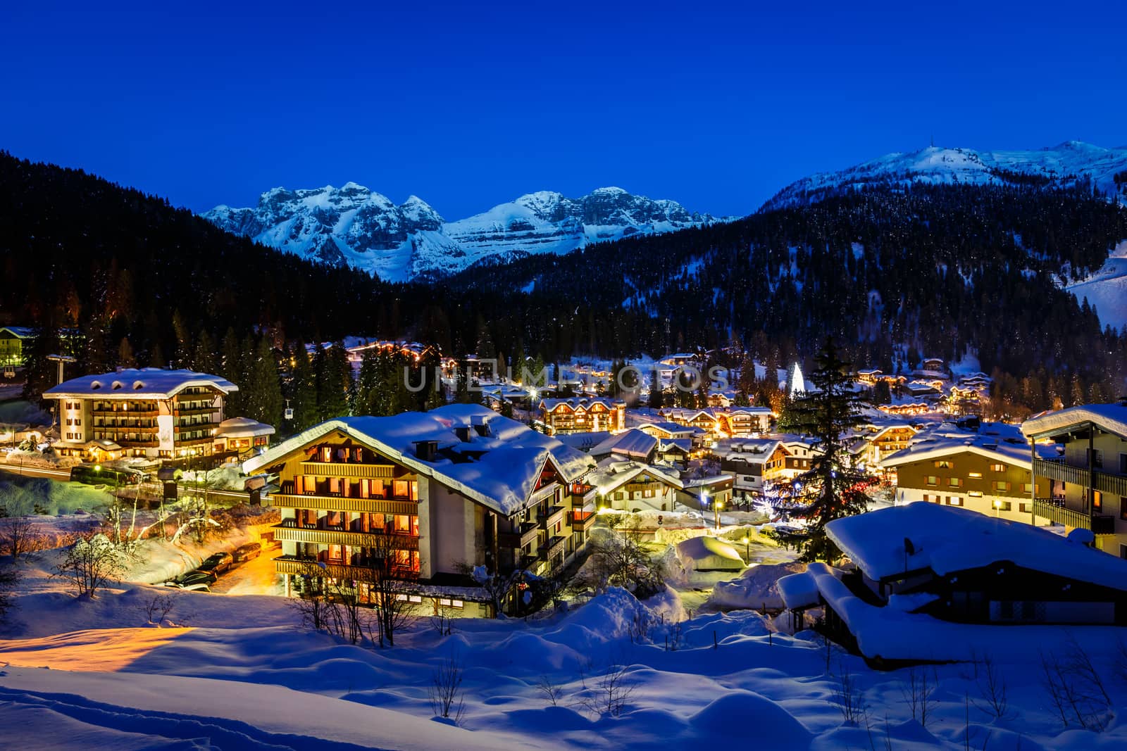 Illuminated Ski Resort of Madonna di Campiglio in the Morning, I by anshar