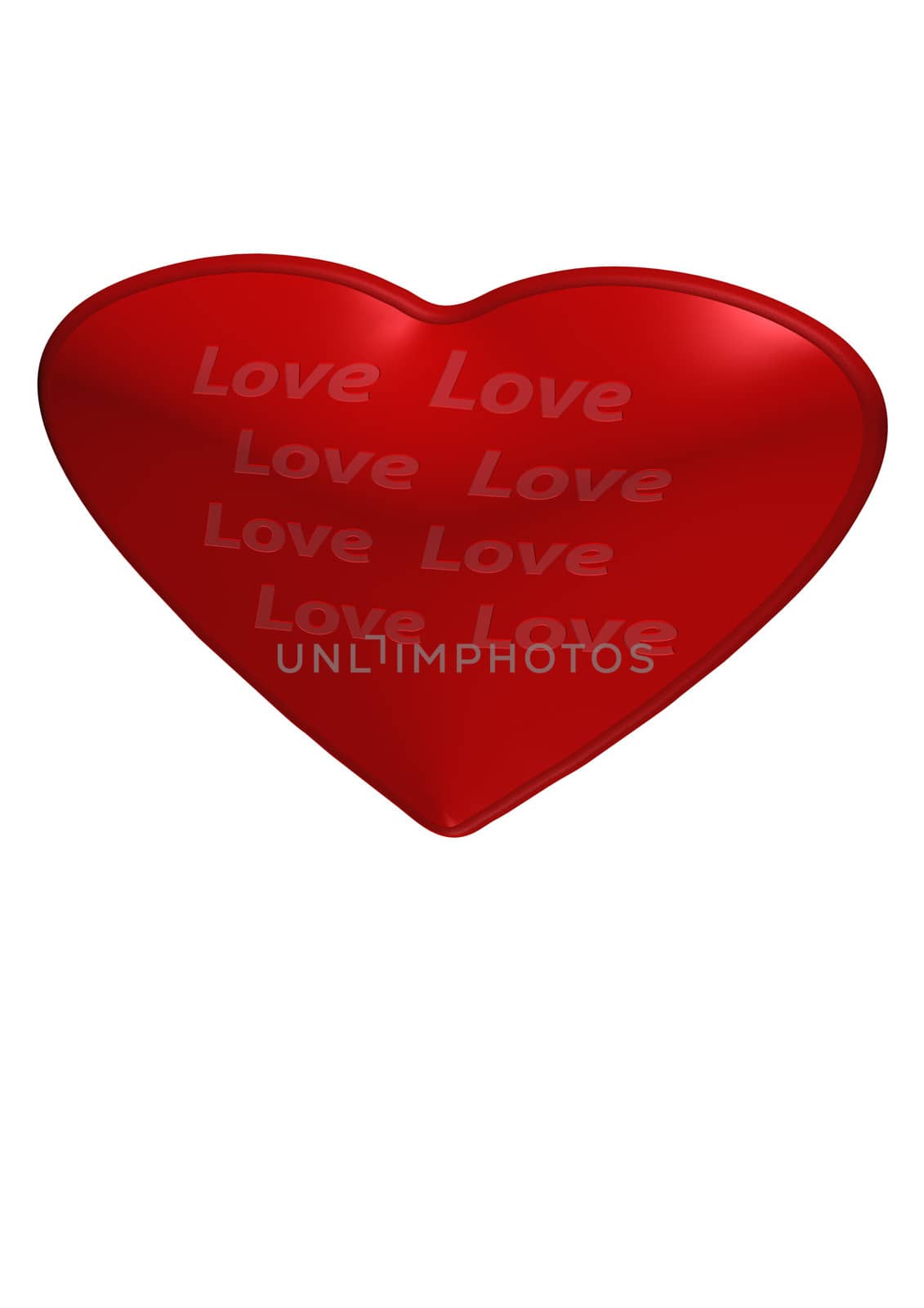 Red valentine heart isolated on white. Three dimensional render.