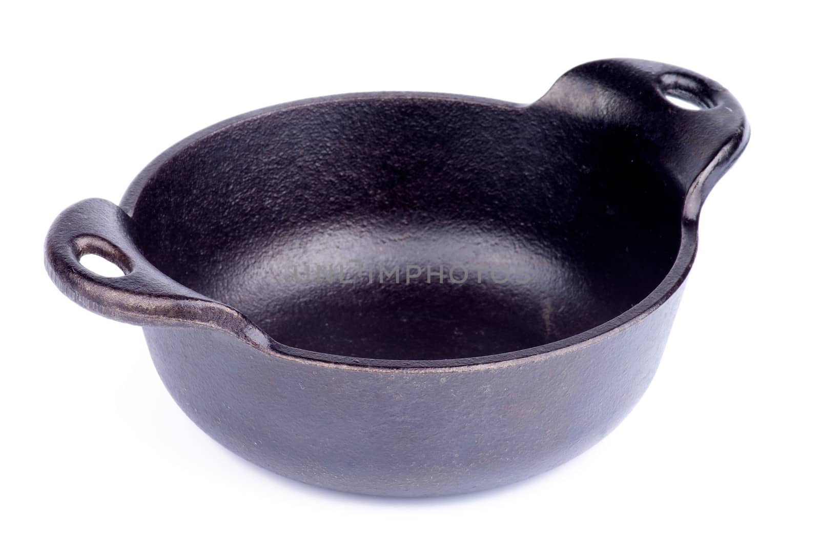 Black Cast-iron Stew Pot with Handles isolated on white background