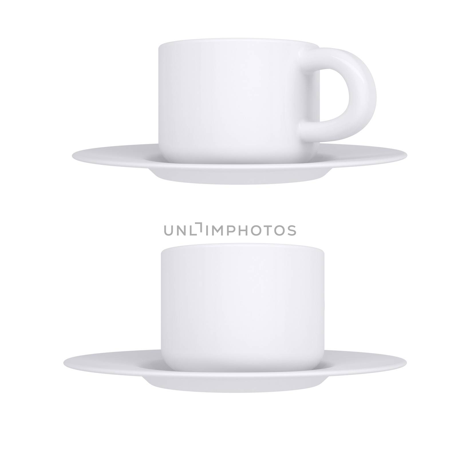 White coffee cup and saucer. Isolated render on a white background