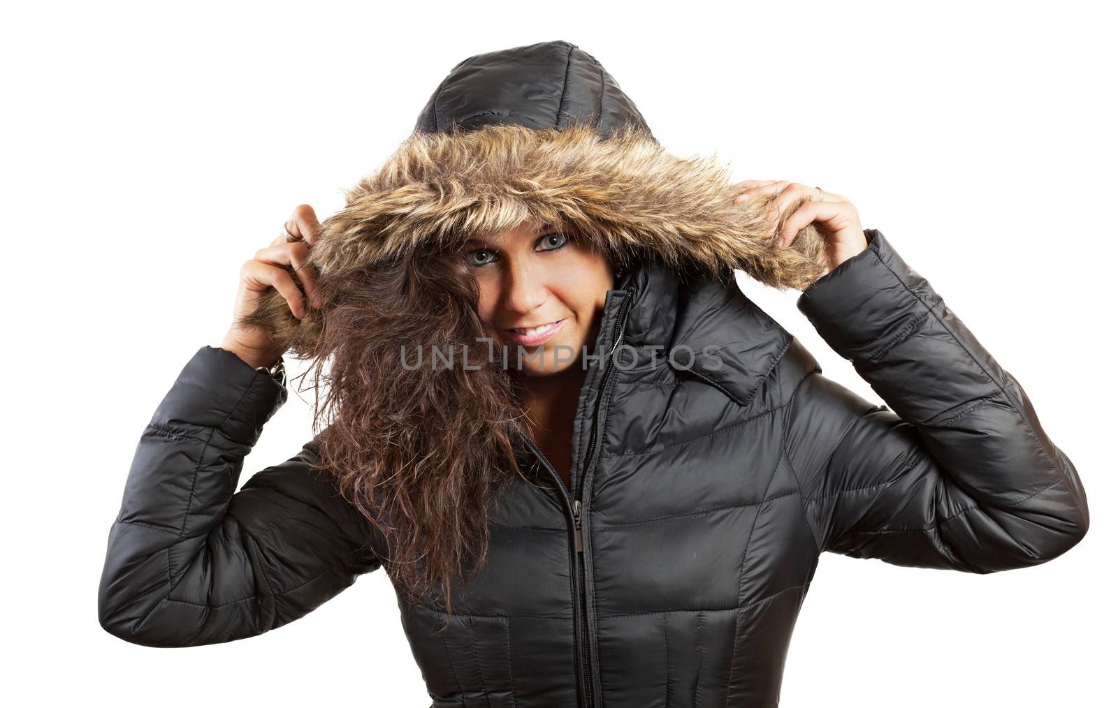 Studio portrait of a young woman isolated on white background