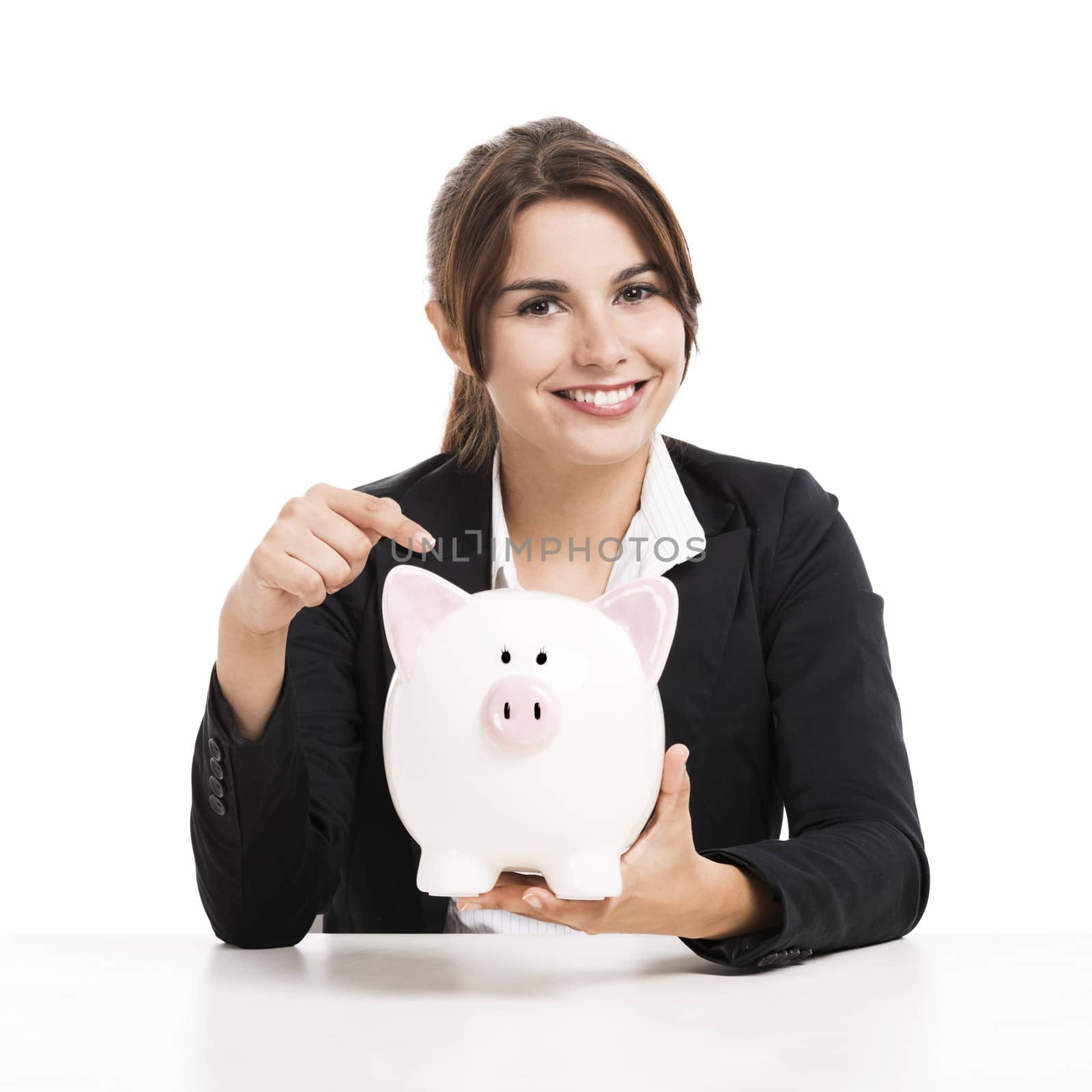 Businesswoman with a piggy bank by Iko