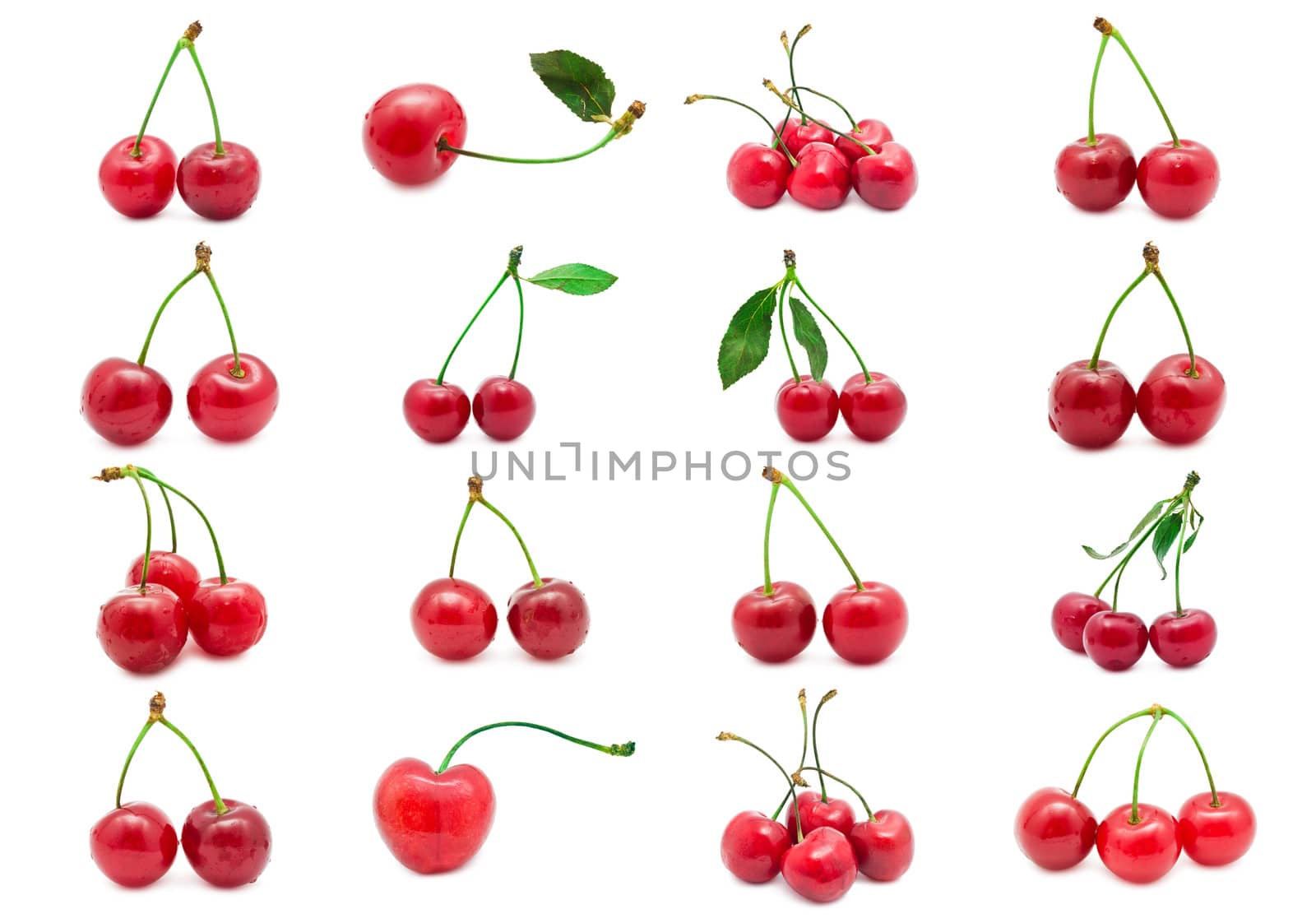 Collection of beautiful red cherry isolated on white background