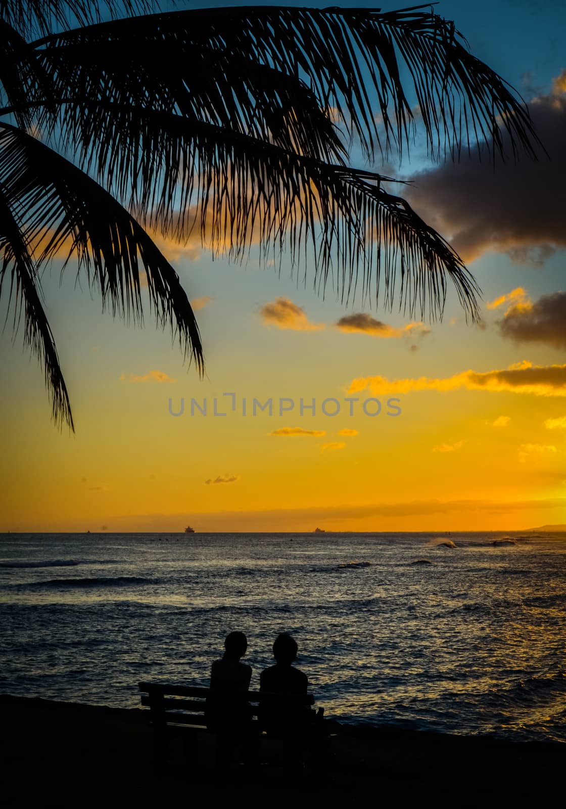 Silhouette Of A Couple Beside The Ocean At Sunset