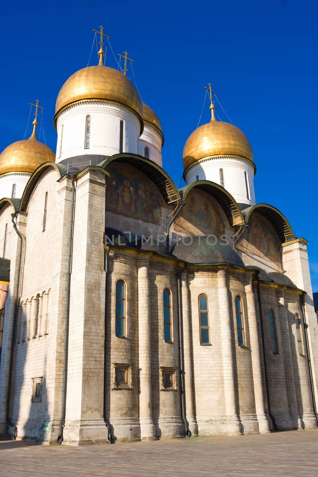 Beautiful Dormition Cathedral in Kremlin, Moscow, Russia.