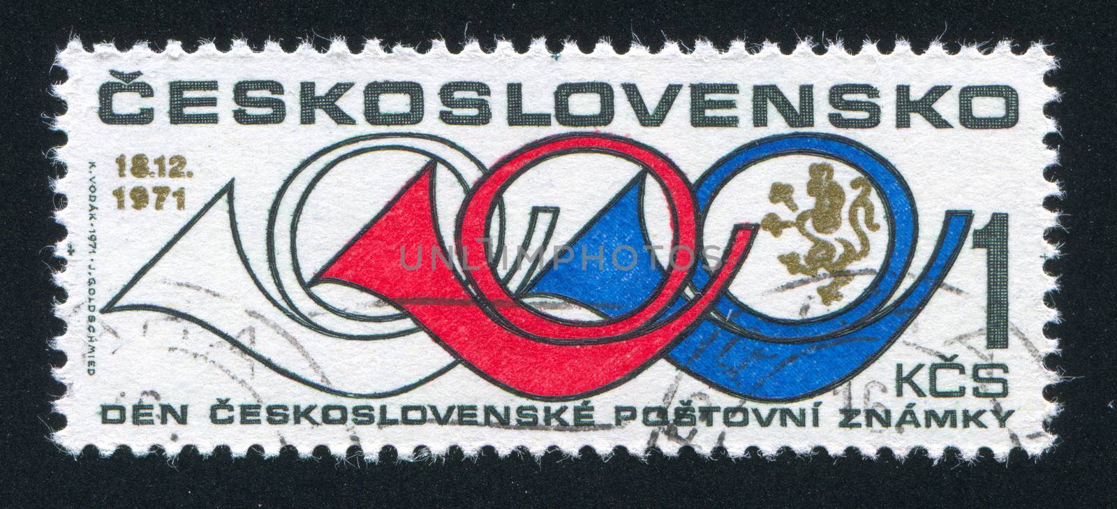 CZECHOSLOVAKIA - CIRCA 1971: stamp printed by Czechoslovakia, shows Post Horns and Lion, circa 1971