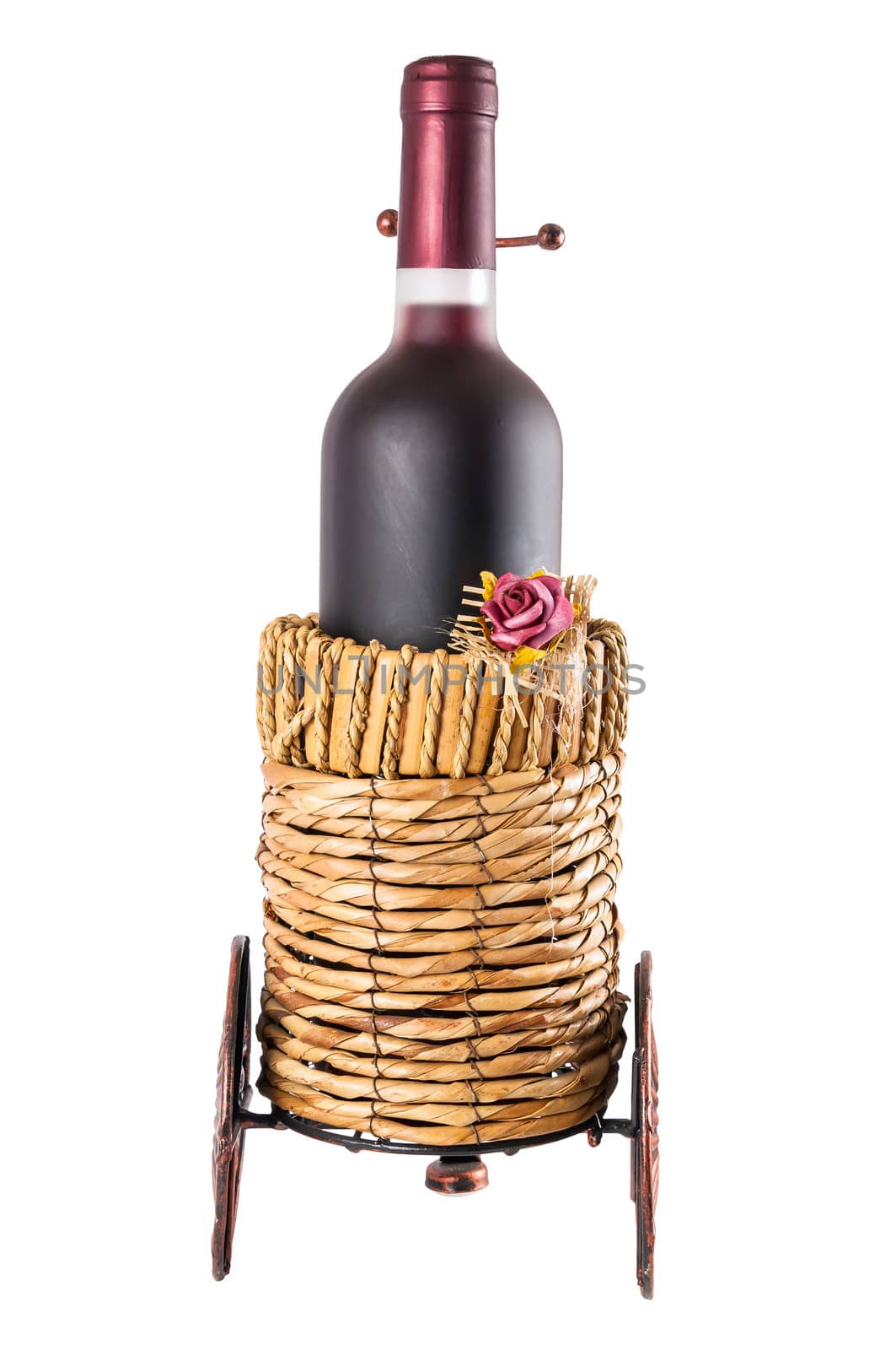 Bottle of red wine in wheeled basket by mkos83