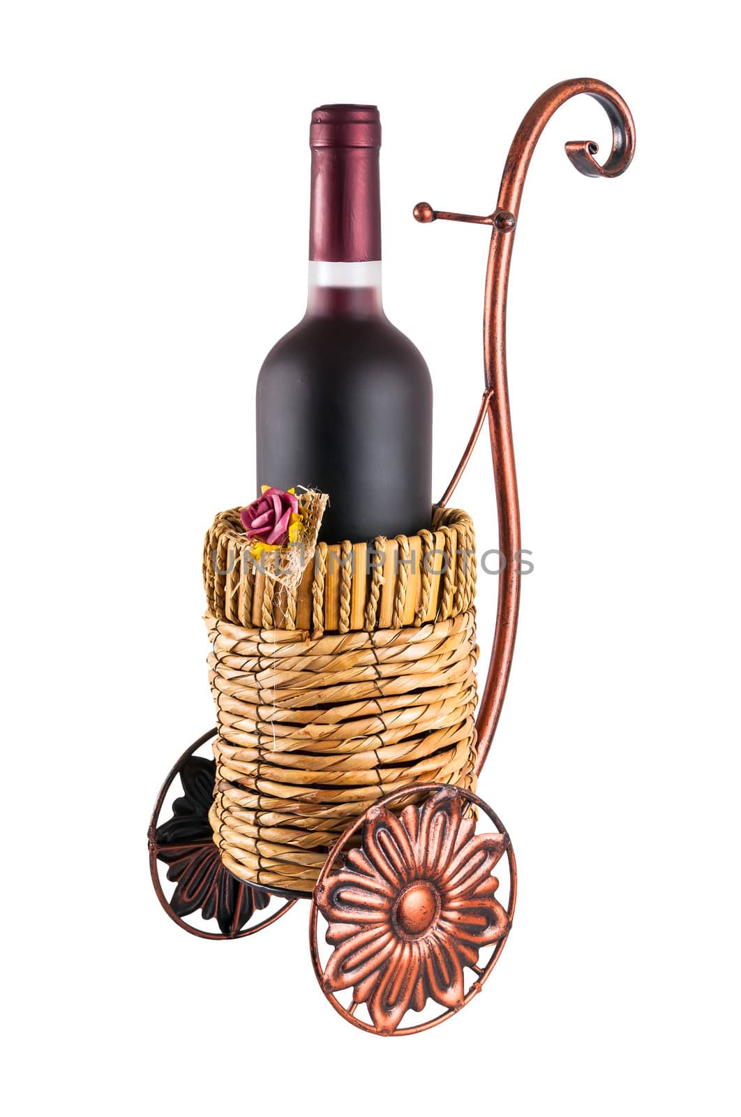 Bottle of red wine in wheeled basket by mkos83