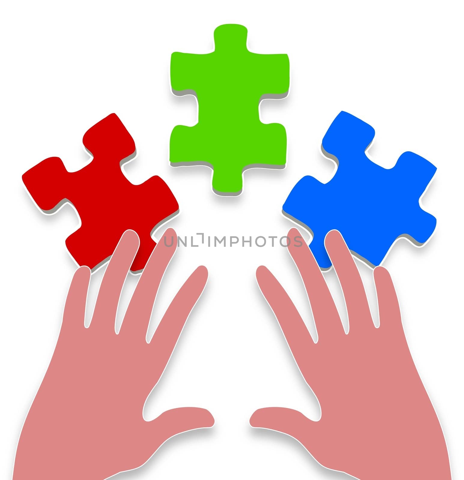 Illustration of a pair of hands and three puzzle pieces