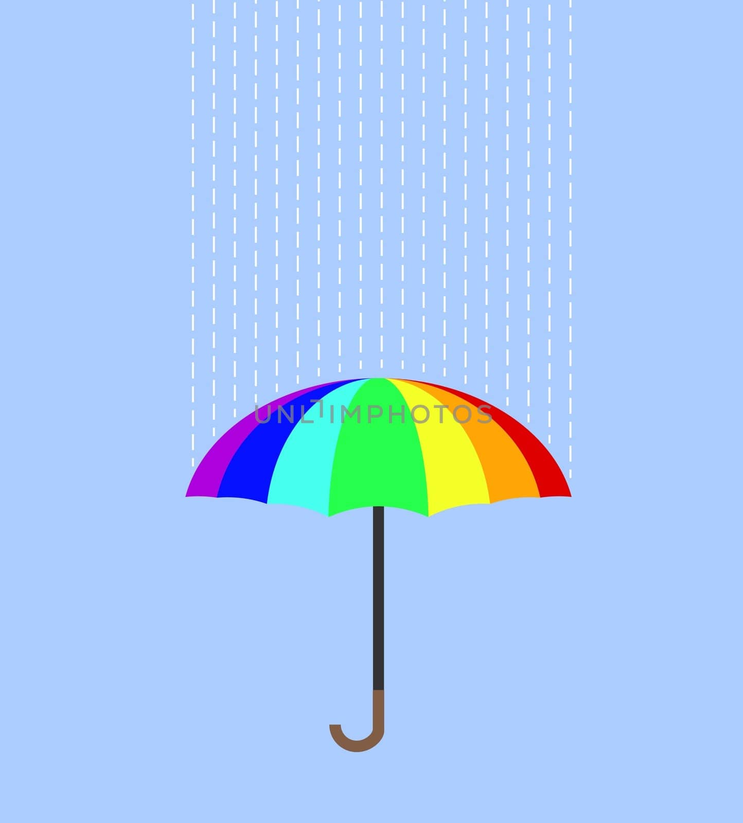 Illustration of a colorful umbrella with white line rain