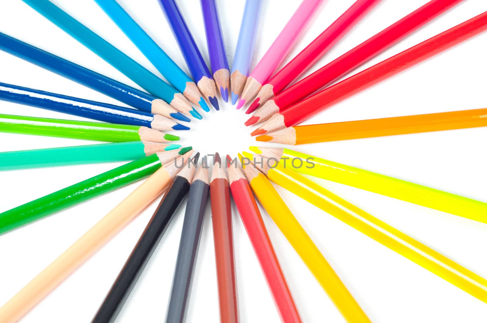 Shot of group multicolored pencils isolated on white