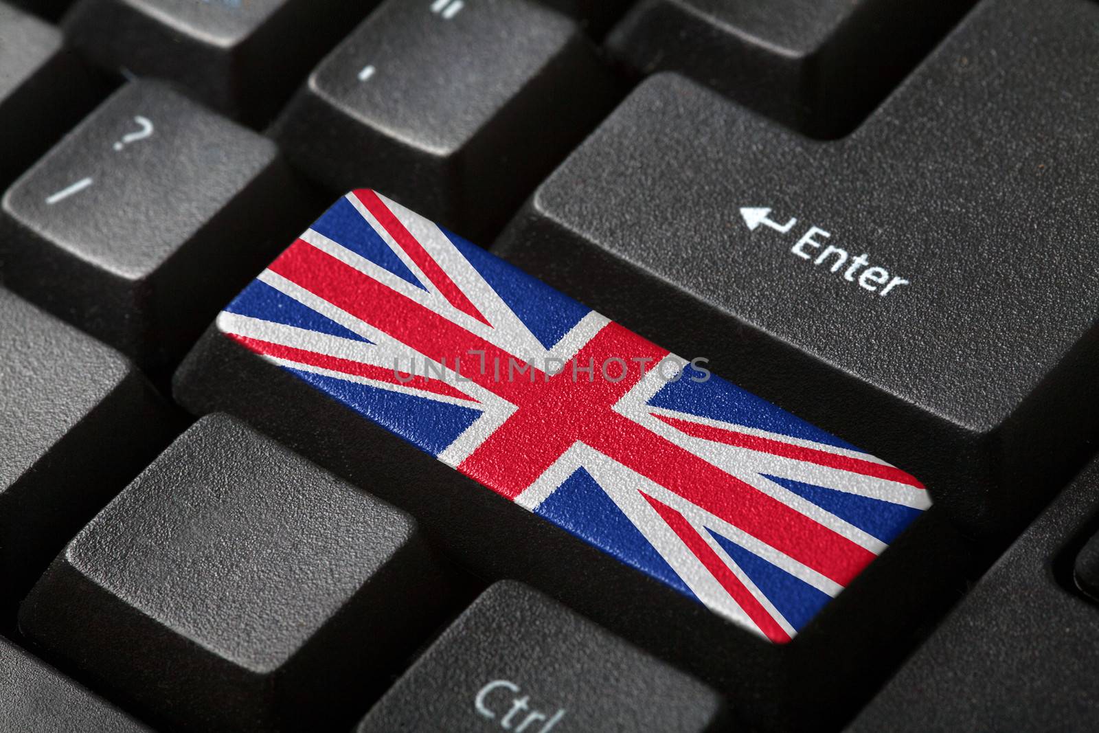 The British flag button on the keyboard. close-up