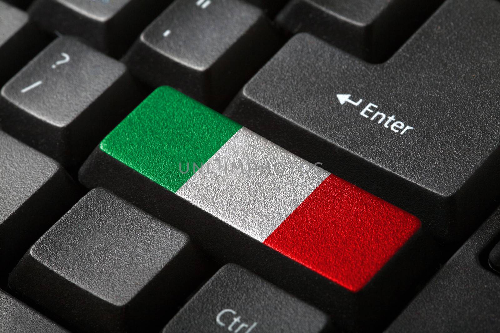 The Italian flag button on the keyboard. close-up