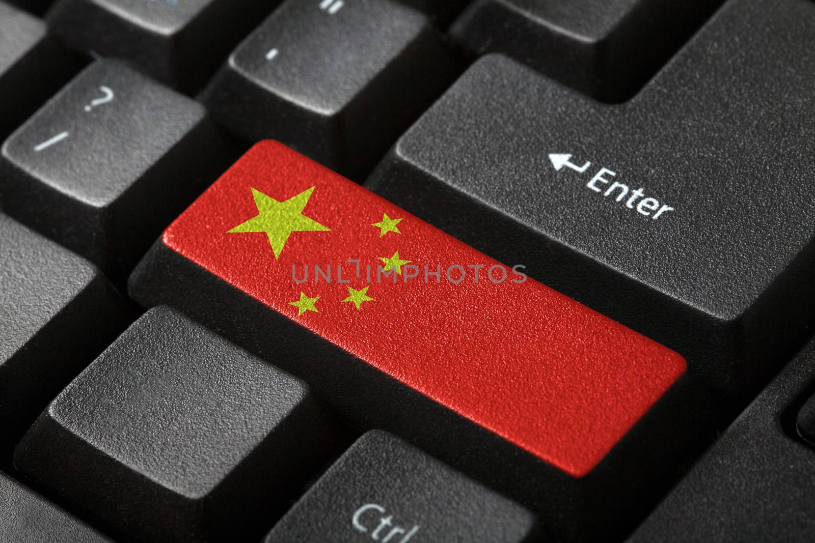 The Chinese flag button on the keyboard. close-up