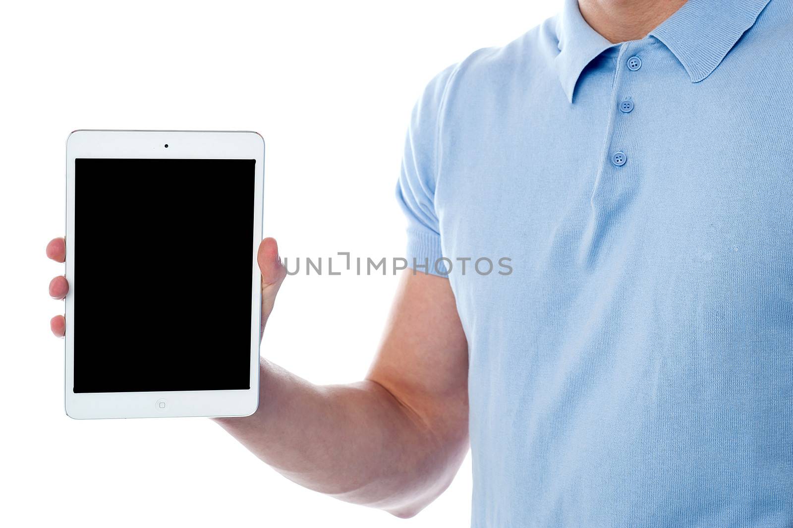 Cropped image of man showing his new touch pad device