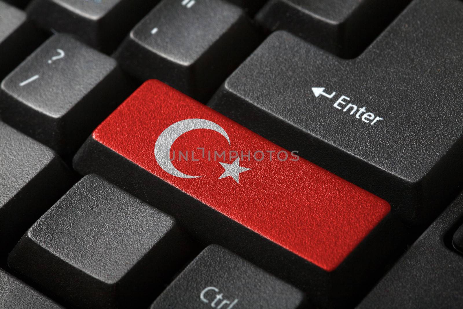 The Turkish flag button on the keyboard. close-up