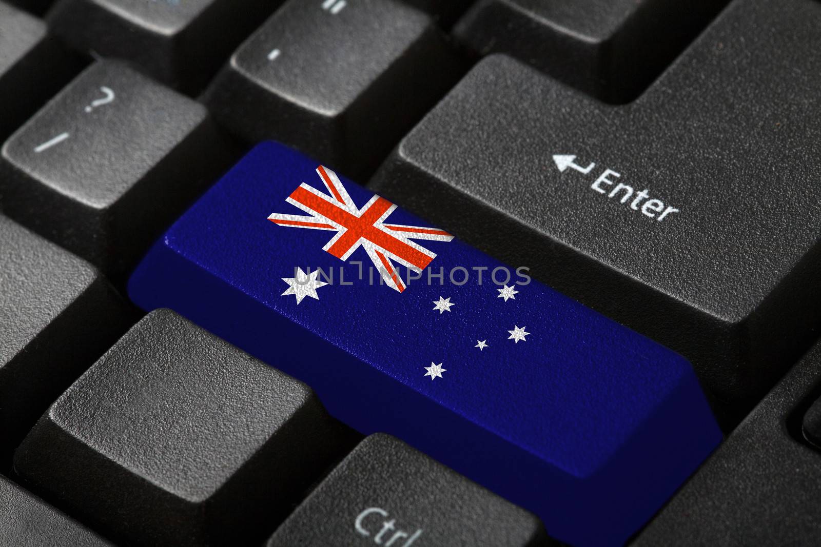 The Australian flag button on the keyboard. close-up