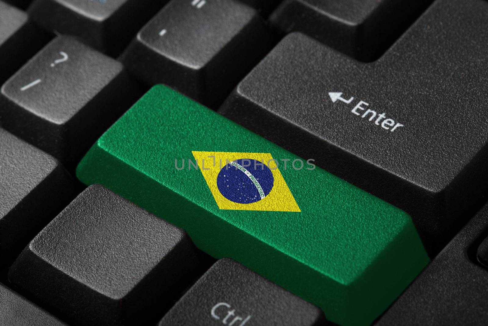 The Brazilian flag button on the keyboard. close-up