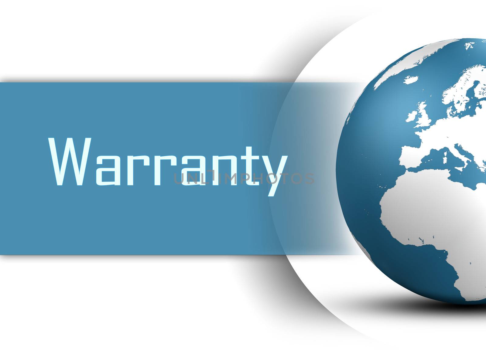 Warranty concept with globe on white background