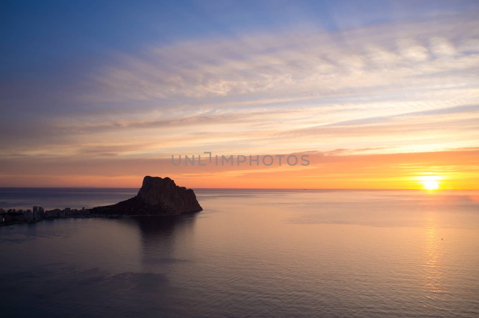 Sunrise ove the popular Calpe resort, Costa Blanca, Spain