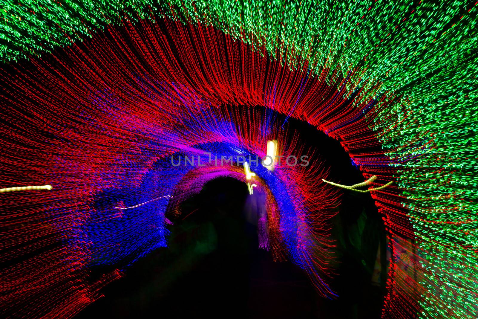 Tunnel of neon light in new year by apichart