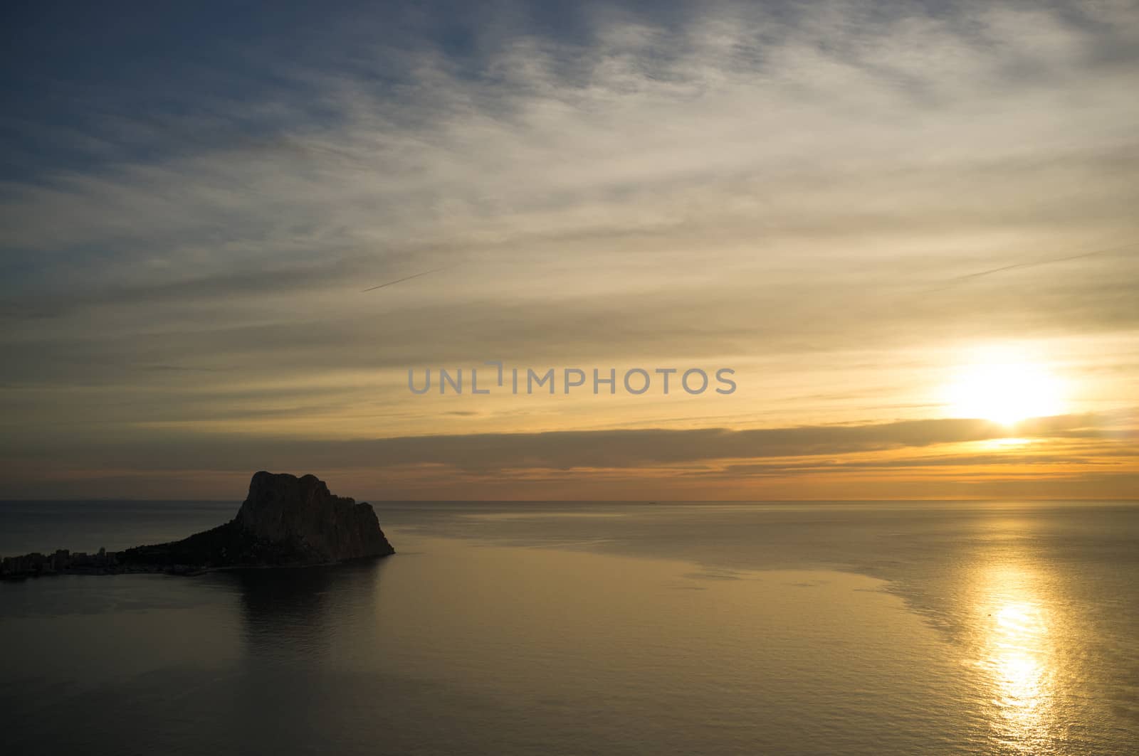 Sunrise ove the popular Calpe resort, Costa Blanca, Spain