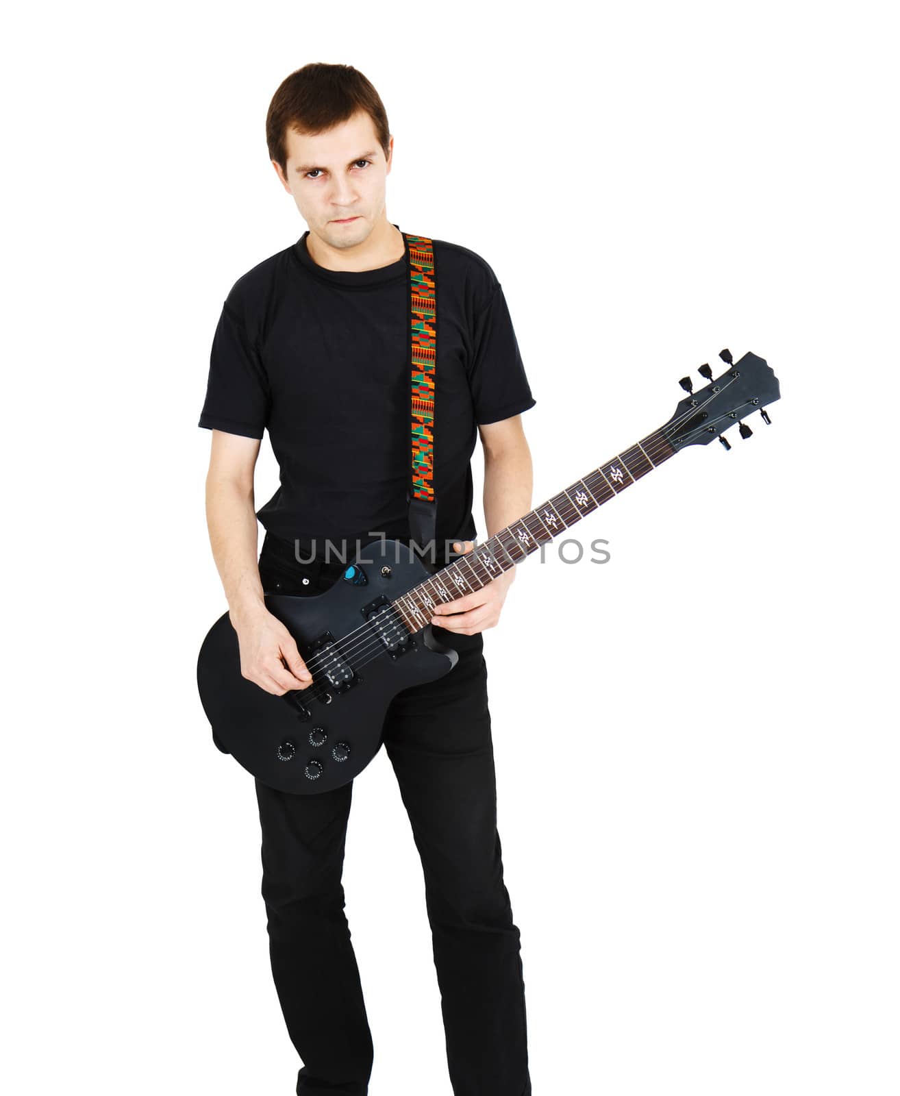 Man in black clothes with an electric guitar