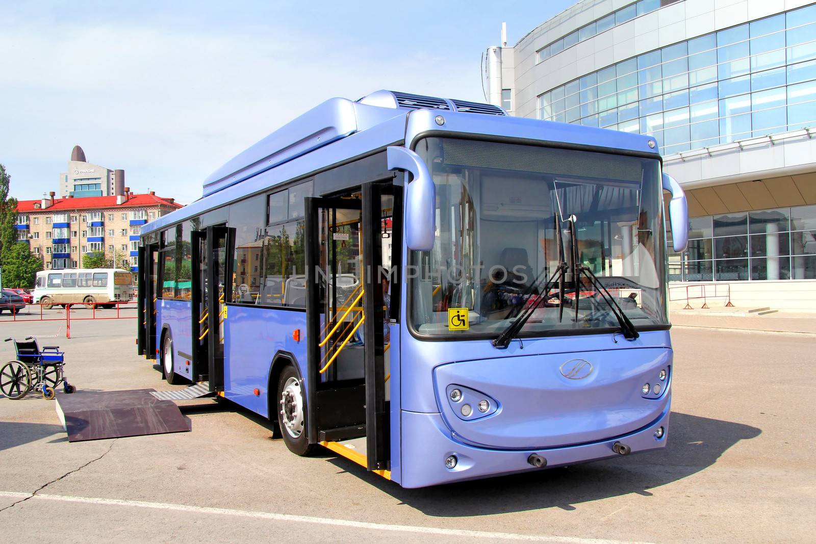 UFA, RUSSIA - MAY 14: Modern russian trolleybus BTZ-52767 on display at the annual Motor show "Autosalon" on May 14, 2012 in Ufa, Bashkortostan, Russia.