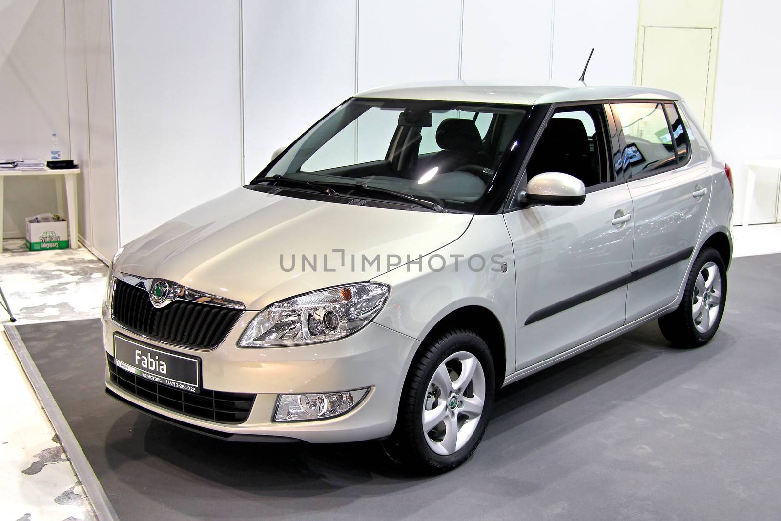 UFA, RUSSIA - MAY 14: Czech motor car Skoda Fabia on display at the annual Motor show "Autosalon" on May 14, 2012 in Ufa, Bashkortostan, Russia.