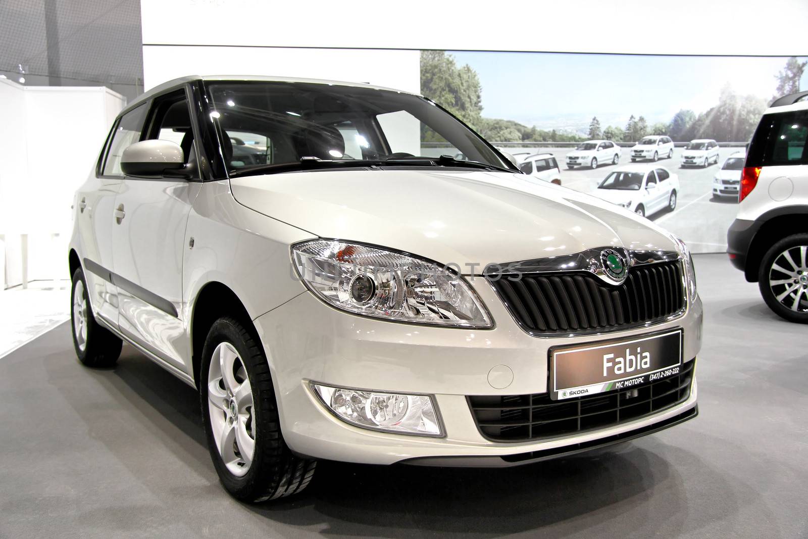 UFA, RUSSIA - MAY 14: Czech motor car Skoda Fabia on display at the annual Motor show "Autosalon" on May 14, 2012 in Ufa, Bashkortostan, Russia.